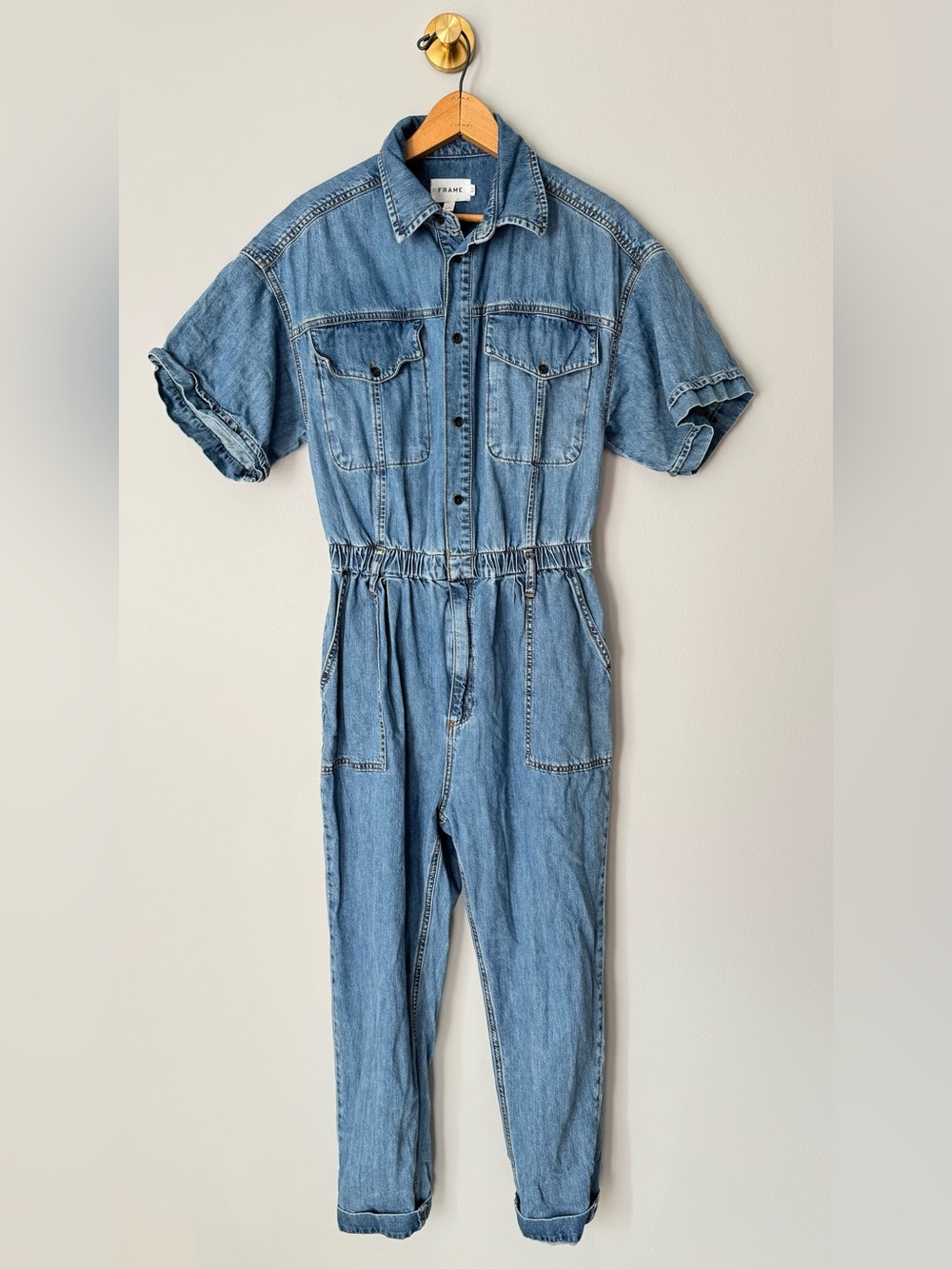 Frame Arie Denim Jumpsuit Short Sleeve Size Small